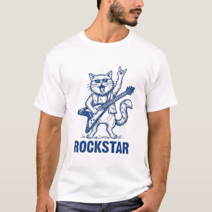 Rockstar Kat Gitaar Vintage Gravure Shirt Ontwerp