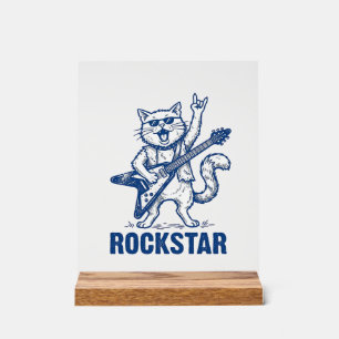 Rockstar Kat Gitaar Vintage Gravure Shirt Ontwerp Acryl Bord