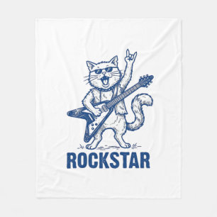 Rockstar Kat Gitaar Vintage Gravure Shirt Ontwerp Fleece Deken