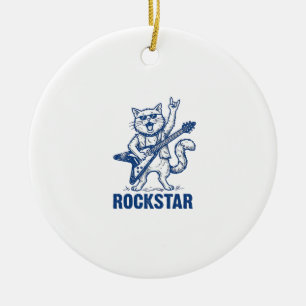Rockstar Kat Gitaar Vintage Gravure Shirt Ontwerp Keramisch Ornament