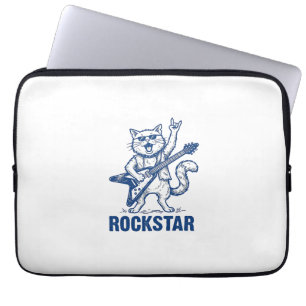 Rockstar Kat Gitaar Vintage Gravure Shirt Ontwerp Laptop Sleeve