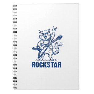 Rockstar Kat Gitaar Vintage Gravure Shirt Ontwerp Notitieboek