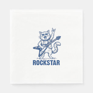 Rockstar Kat Gitaar Vintage Gravure Shirt Ontwerp Servet