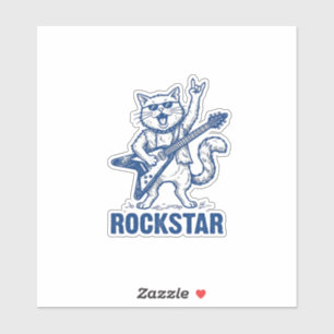 Rockstar Kat Gitaar Vintage Gravure Shirt Ontwerp Sticker