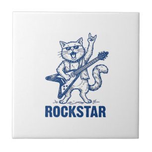 Rockstar Kat Gitaar Vintage Gravure Shirt Ontwerp Tegeltje