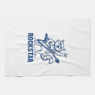 Rockstar Kat Gitaar Vintage Gravure Shirt Ontwerp Theedoek