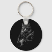 Rockstar Kat met Gitaar - Cool Muziek Kunst Cadeau Sleutelhanger (Voorkant)