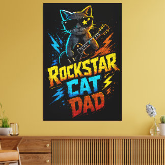 Rockstar Kattenvader Gitaar Liefhebber Canvas Afdruk