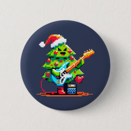 Rockstar kerstboom - Pixel Art basgitaar Ronde Button 5,7 Cm