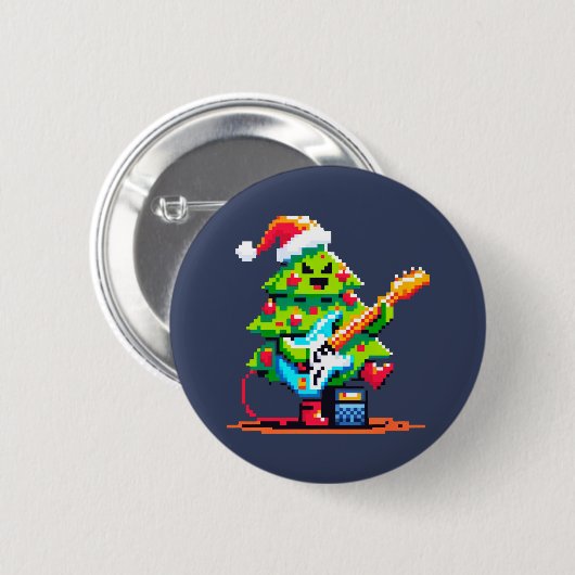 Rockstar kerstboom - Pixel Art basgitaar Ronde Button 5,7 Cm (Voorkant /achterkant)