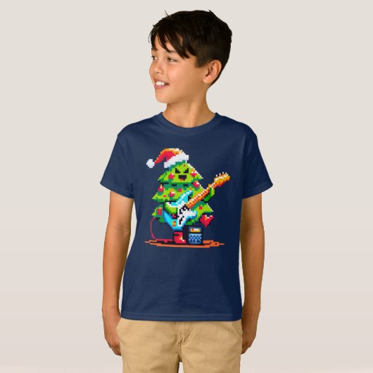 Rockstar kerstboom - Pixel Art basgitaar T-shirt (Voorkant volledig)