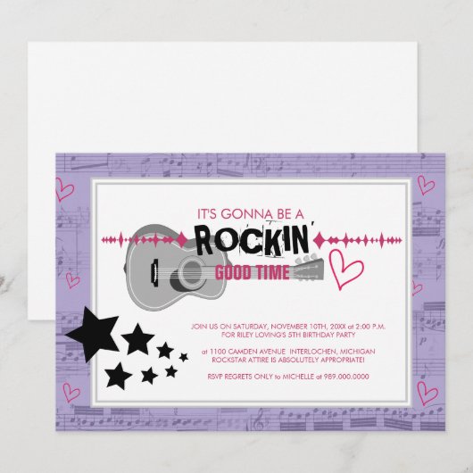 Rockstar Kids Birthday Party Kaart (Voorkant / Achterkant)