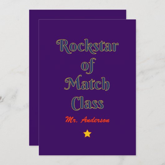 Rockstar of match class bedankkaart (Voorkant / Achterkant)