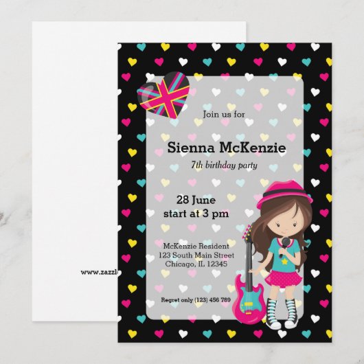 Rockstar party kaart (Voorkant / Achterkant)