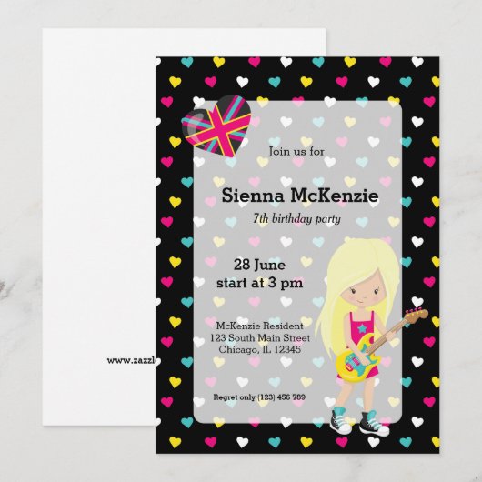 Rockstar party kaart (Voorkant / Achterkant)