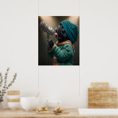 Rockstar Pug gereed om op te laden Poster (Keuken)