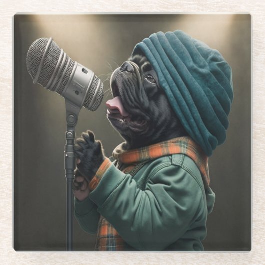 Rockstar Pug: Klaar om op te laden Glazen Onderzetter (Voorkant)