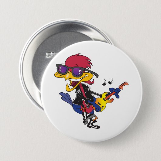 Rockstar Roadrunner Bird Playing Guitar Ronde Button 7,6 Cm (Voorkant /achterkant)