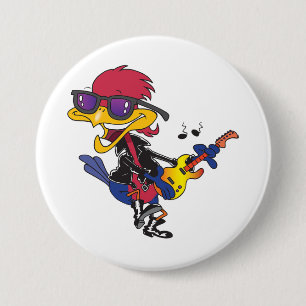 Rockstar Roadrunner Vogel Speelt Gitaar Ronde Button 7,6 Cm
