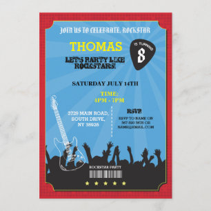 Rockstar Rock Music Gig Birthday Party Invite Kaart