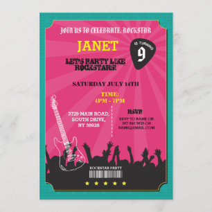 Rockstar Rock Music Gig Guitar Pick Party Invite Kaart