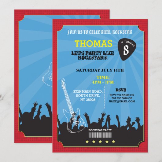 Rockstar Rock Muziek Optreden Verjaardagsfeest Uit Kaart (Voorkant / Achterkant)