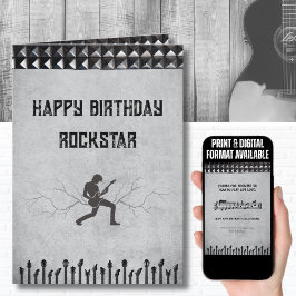 Rockstar Studded Guitar Theme Happy Birthday Card Kaart