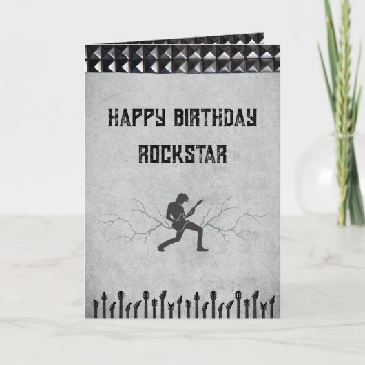 Rockstar Studded Guitar Theme Happy Birthday Card Kaart (Voorkant)