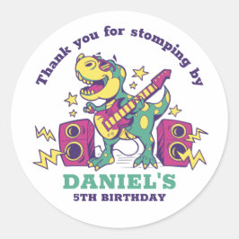 Rockstar T-Rex Dinosaur Kinder Boys Birthday Party Ronde Sticker