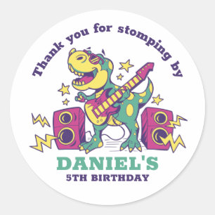 Rockstar T-Rex Dinosaur Kinder Boys Birthday Party Ronde Sticker
