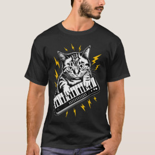 Rockstar toetsenist Kat op Kat Toetsenbord jongen T-shirt