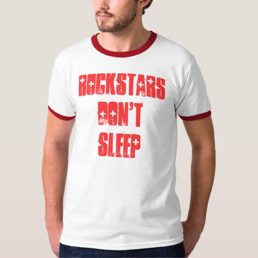ROCKSTARS SLAPEN NIET (alleen!) T-shirt (Voorkant)