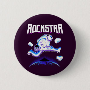 Rockster astronaut die gitaar speelt in de ruimte  ronde button 5,7 cm