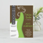 Rockster Green gitaar verjaardagsfeestje uitnodigi Kaart (Staand voorkant)
