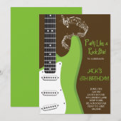Rockster Green gitaar verjaardagsfeestje uitnodigi Kaart (Voorkant / Achterkant)