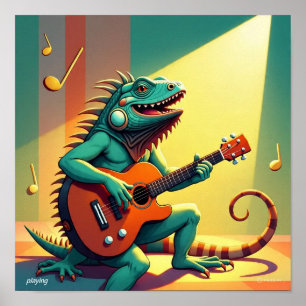 Rockster Iguana speelt een instrument Poster