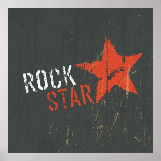 Rockster in Nood Grunge Rode Ster Poster (Voorkant)