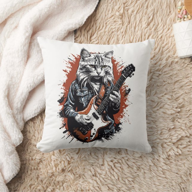 Rockster Kat die Gitaar Speelt Kussen (Deken)