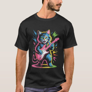 Rocksterkat die elektrische gitaar rolt mannen vro t-shirt