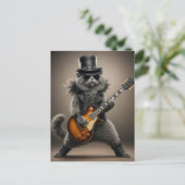 Rocksterkat die elektrische gitaar speelt in leer briefkaart (Staand voorkant)