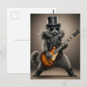 Rocksterkat die elektrische gitaar speelt in leer briefkaart (Voorkant / Achterkant)