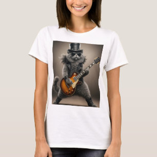 Rocksterkat die elektrische gitaar speelt in leer  t-shirt