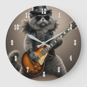 Rocksterkat speelt elektrische gitaar in leer grote klok