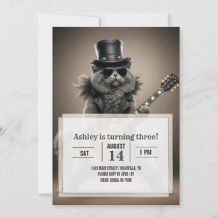 Rocksterkat speelt elektrische gitaar in leer    kaart