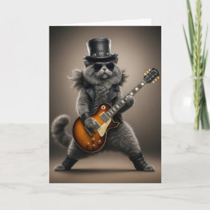 Rocksterkat speelt elektrische gitaar in leer kaart
