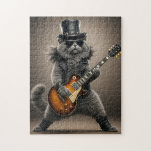 Rocksterkat speelt elektrische gitaar in leer    legpuzzel