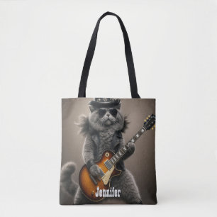 Rocksterkat speelt elektrische gitaar in leer    tote bag