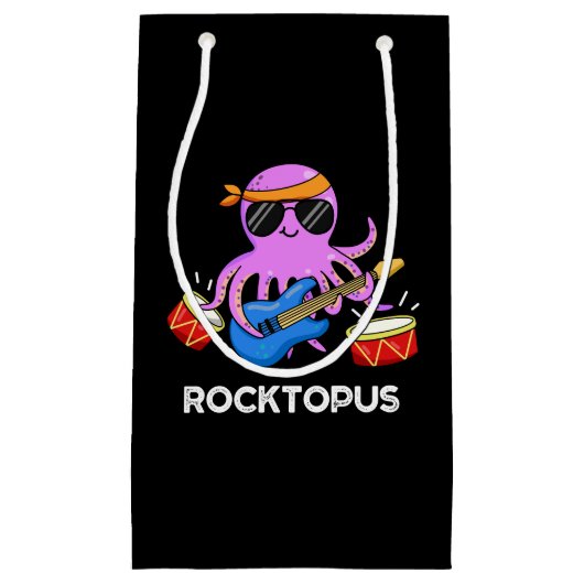 Rocktopus Funny Rock Band Octopus Pun Dark BG Klein Cadeauzakje (Voorkant)