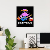 Rocktopus Funny Rock Band Octopus Pun Dark BG Poster (Thuiskantoor)