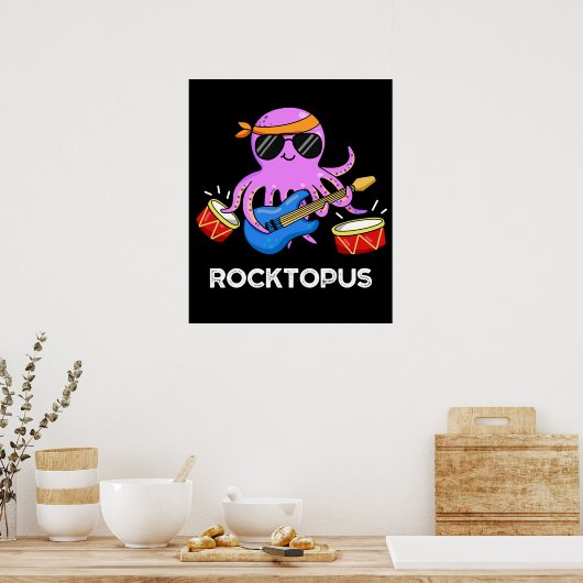 Rocktopus Funny Rock Band Octopus Pun Dark BG Poster (Keuken)